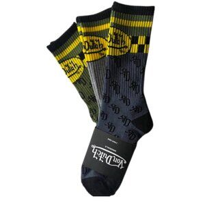 Von Dutch Originals 3 Pair Men's Crew Socks, Gray Green Yellow Color Scheme